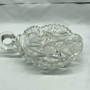 Vintage Cut Crystal Glass Candy Dish with handle